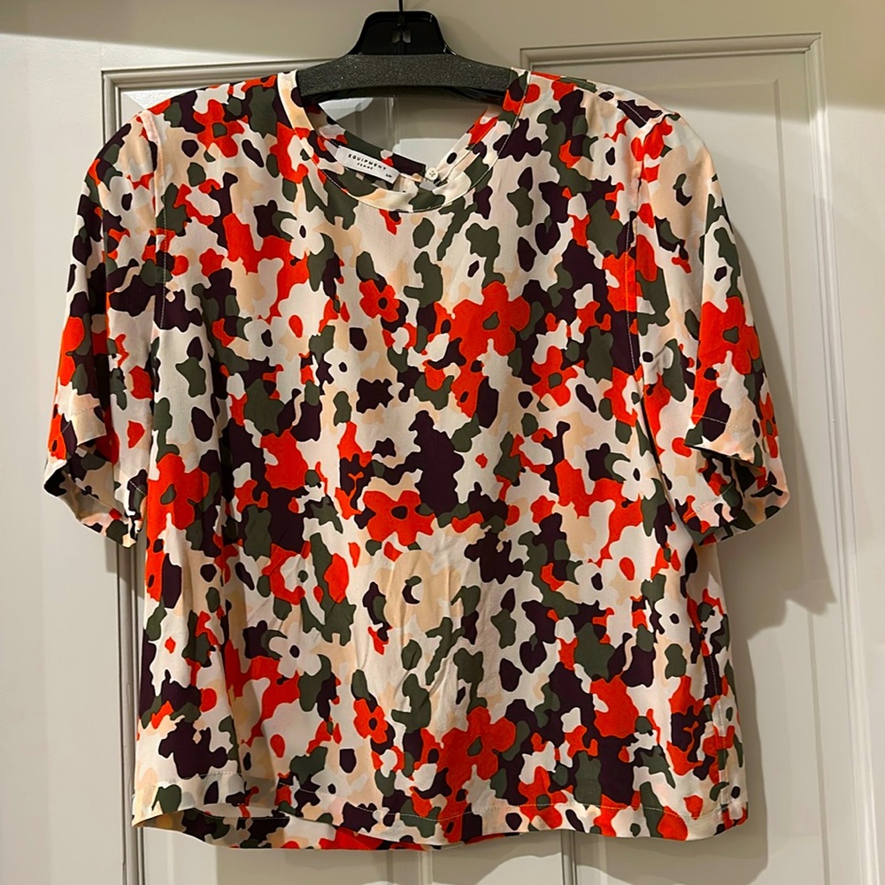 Equipment Orange and Purple Camo Silk Blouse Size S/P